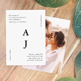 Minimales Monogramm-Foto Hochzeit Schwarz/Weiß Einladung