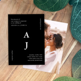 Minimales Monogramm-Foto Hochzeit Schwarz/Weiß Einladung