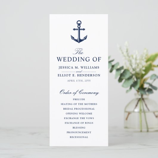 Minimales Nautical Wedding Programm (Stehend Vorderseite)