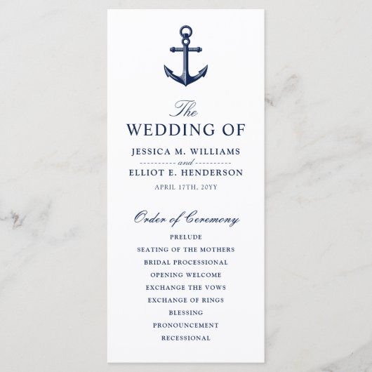 Minimales Nautical Wedding Programm (Vorderseite)