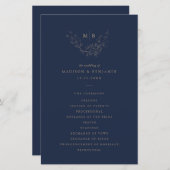 Minimales Navy Blue Formal Monogram Wedding Progra (Vorne/Hinten)
