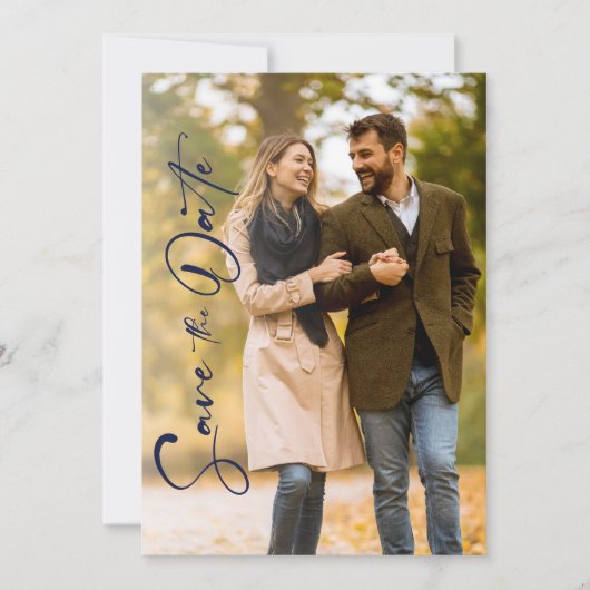 Minimales Navy-Foto-Hochzeit speichern Sie die Dat Save The Date (Vorderseite)