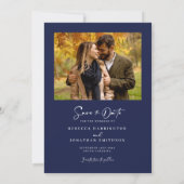 Minimales Navy-Foto-Hochzeit speichern Sie die Dat Save The Date (Rückseite)