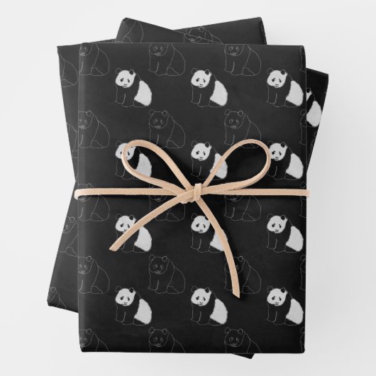 Minimales Panda Wrapping Paper Flachblatt Set 3 Geschenkpapier Set (Beispiel)