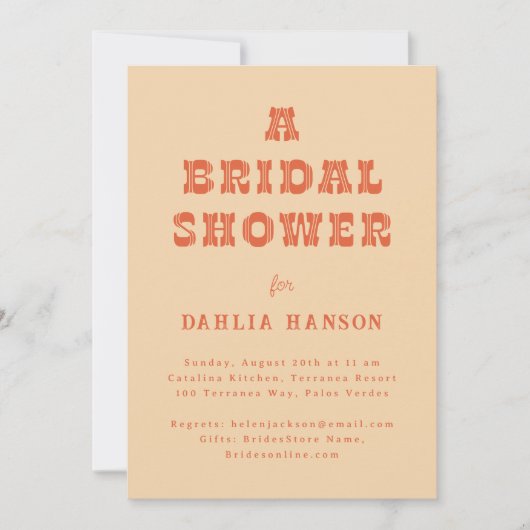 Minimales Peach Orange Western Brautparty Einladung (Vorderseite)