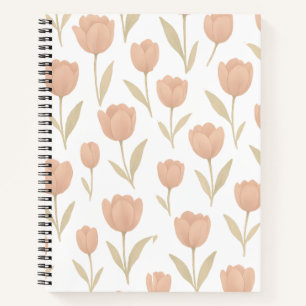 Minimales Peach Tulip Floral Wiederholungsmuster Notizblock