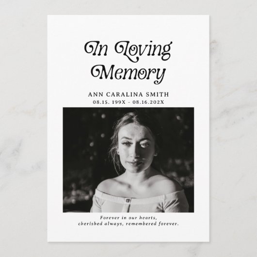 Minimales Retro-Beerdigung-Foto im liebenden Gedäc Programm (Vorderseite)