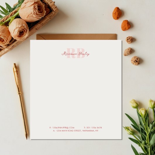 Minimales Rosa und Weißes Monogramm-Geschäft Notizblock