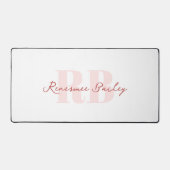 Minimales rosa weißes Monogramm Schreibtischunterlage (Vorderseite)