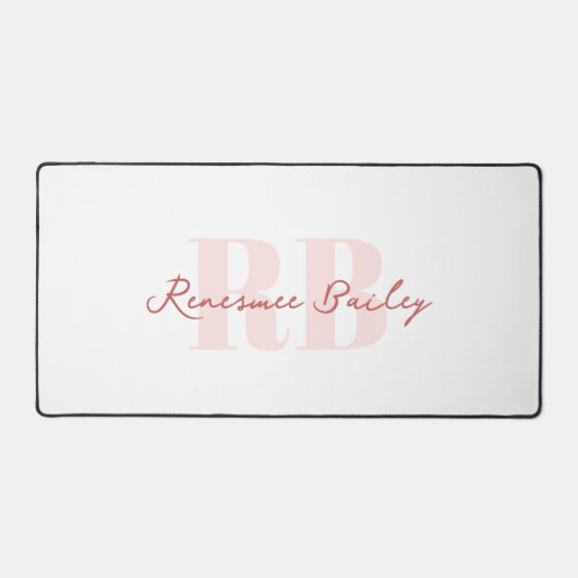 Minimales rosa weißes Monogramm Schreibtischunterlage (Vorderseite)