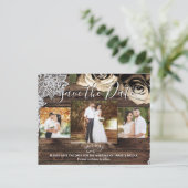 Minimales Rustikales Holz Gold Rose Foto Save the (Stehend Vorderseite)