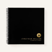 Minimales Schwarz gebürstetes Gold Monogramm Graph Notizblock (Vorderseite)