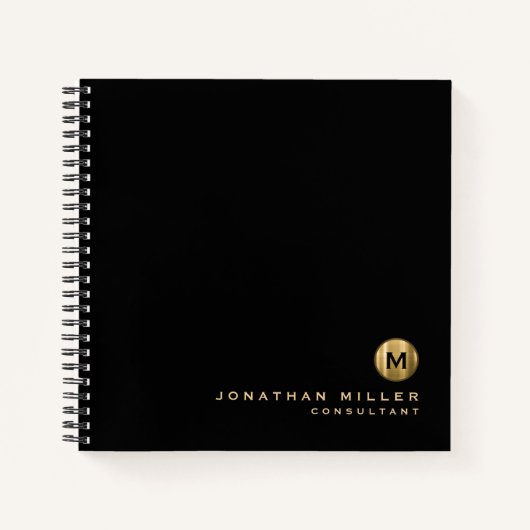 Minimales Schwarz gebürstetes Gold Monogramm Graph Notizblock (Vorderseite)