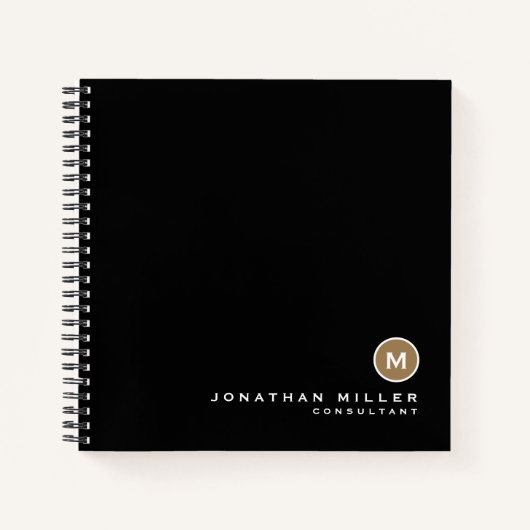 Minimales Schwarz-Gold-Monogramm-Graph-Papier Notizblock (Vorderseite)