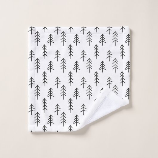 Minimales Schwarz-Weiß-Festival Pine Trees Muster Badhandtuch Set (Waschlappen)