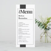 Minimales Schwarz & Weiß fett elegantes Hochzeitsm Menükarte (Stehend Vorderseite)