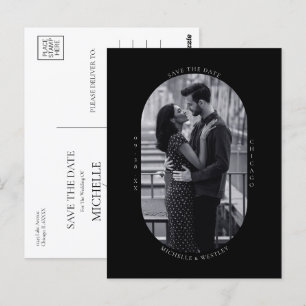 Minimales Schwarz-Weiß-Hochzeitsstil Save the Date Postkarte