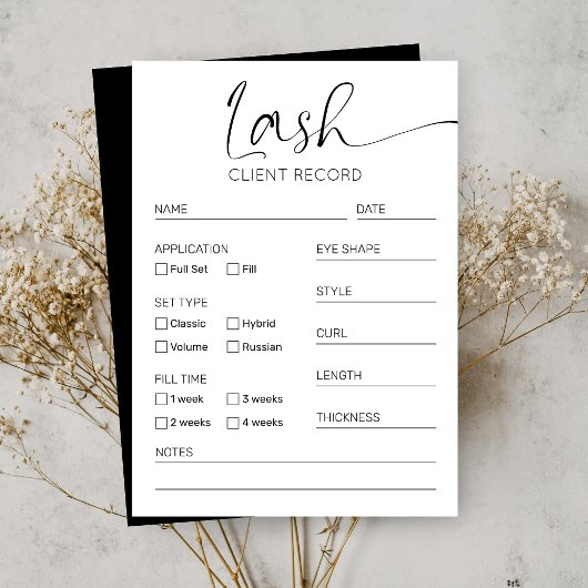 Minimales Schwarz-Weiß-Lash-Client-Formular Visitenkarte