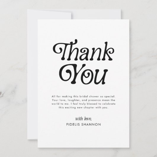 Minimales Schwarz-Weiß-Retro-Brautparty Dankeskarte (Vorderseite)