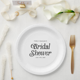 Minimales Schwarz-Weiß-Retro-Brautparty Pappteller