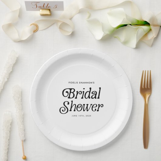 Minimales Schwarz-Weiß-Retro-Brautparty Pappteller (Hochzeit)