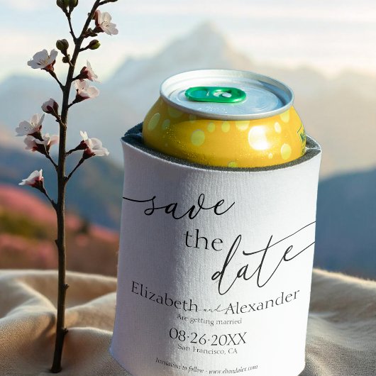 Minimales Schwarz-Weiß-Skript Save the Date Extrav Dosenkühler