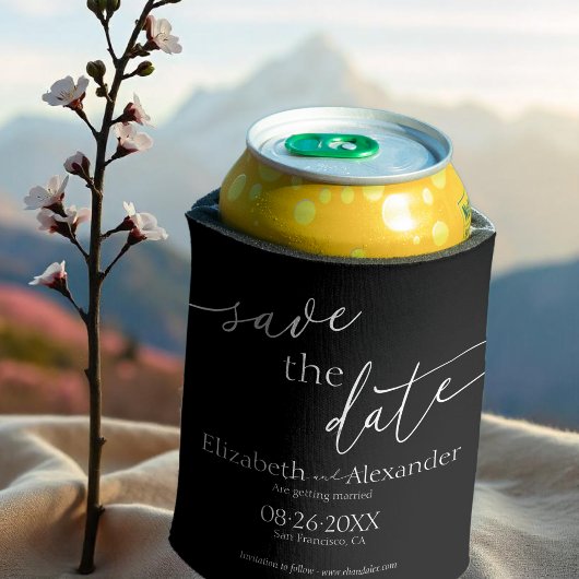 Minimales Schwarz-Weiß-Skript Save the Date Extrav Dosenkühler