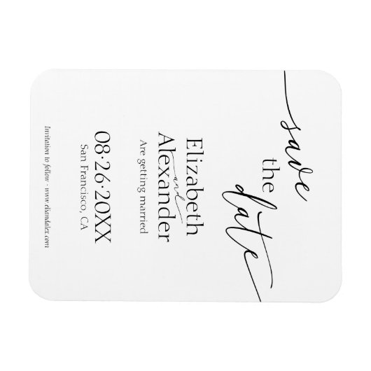 Minimales Schwarz-Weiß-Skript Save the Date Extrav Magnet (Horizontal)