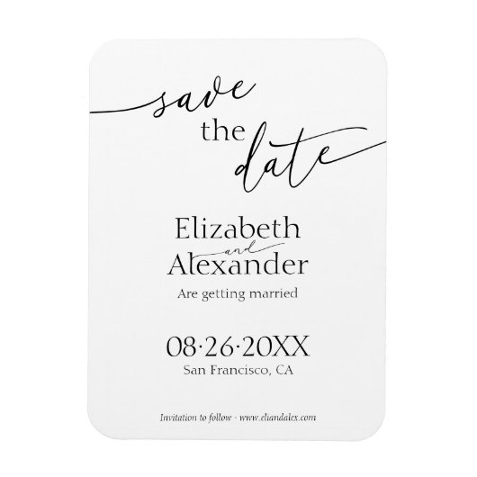Minimales Schwarz-Weiß-Skript Save the Date Extrav Magnet (Vertikal)