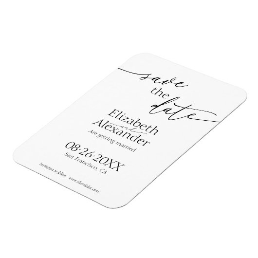 Minimales Schwarz-Weiß-Skript Save the Date Extrav Magnet (Linke Seite)