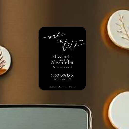 Minimales Schwarz-Weiß-Skript Save the Date Extrav Magnet