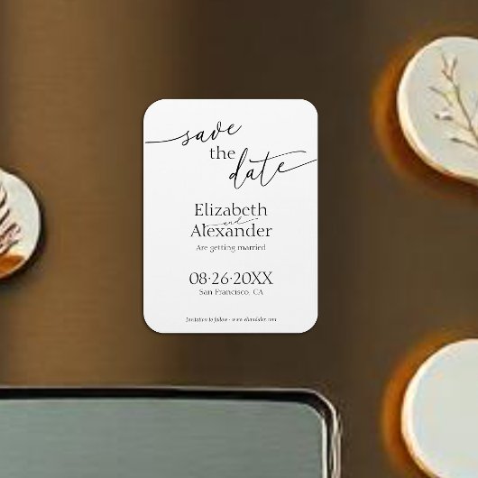 Minimales Schwarz-Weiß-Skript Save the Date Extrav Magnet