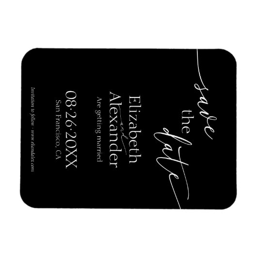 Minimales Schwarz-Weiß-Skript Save the Date Extrav Magnet (Horizontal)