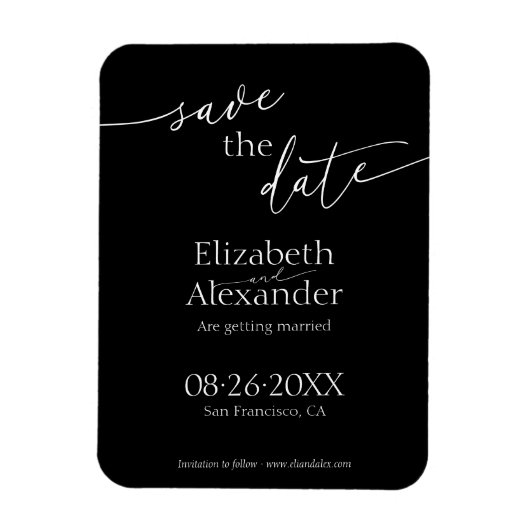 Minimales Schwarz-Weiß-Skript Save the Date Extrav Magnet (Vertikal)