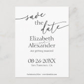 Minimales Schwarz-Weiß-Skript Save the Date Extrav Postkarte (Vorderseite)