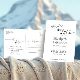 Minimales Schwarz-Weiß-Skript Save the Date Extrav Postkarte