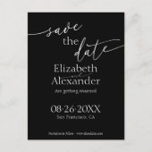 Minimales Schwarz-Weiß-Skript Save the Date Extrav Postkarte (Vorderseite)