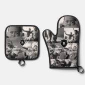Minimales Schwarz-Weiß-Wappen für Monogramm-FotoCo Ofenhandschuh & Topflappen-Set (Vorderseite)
