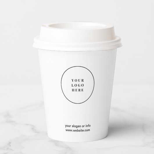 Minimales Schwarz-weißes Business-Logo Pappbecher (Rückseite)