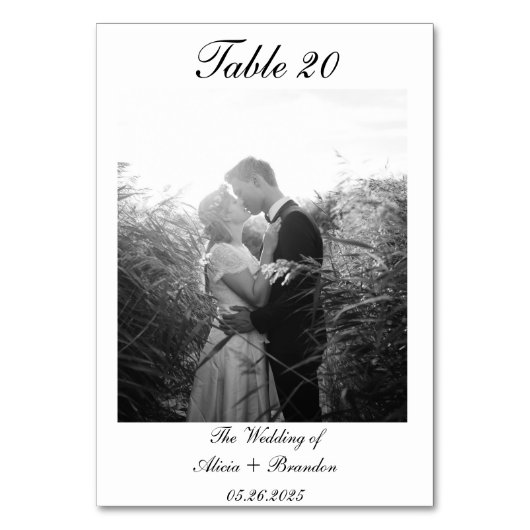 Minimales Schwarz-weißes Calligrafy Script-Foto Tischnummer (Rückseite)