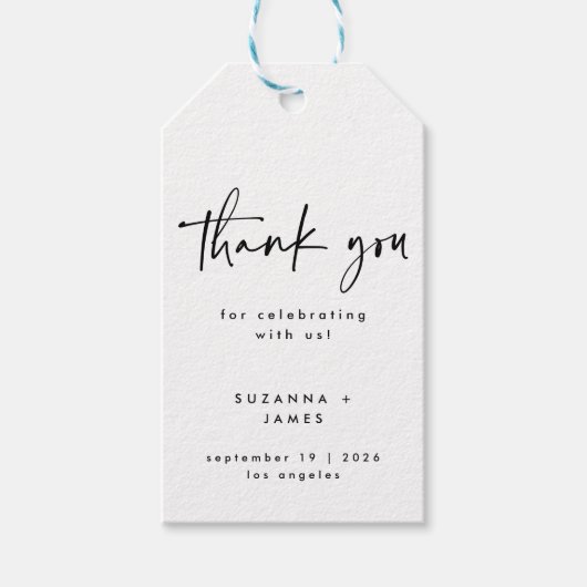 Minimales Schwarz-weißes geometrisches Handgeschri Geschenkanhänger (Vorderseite)