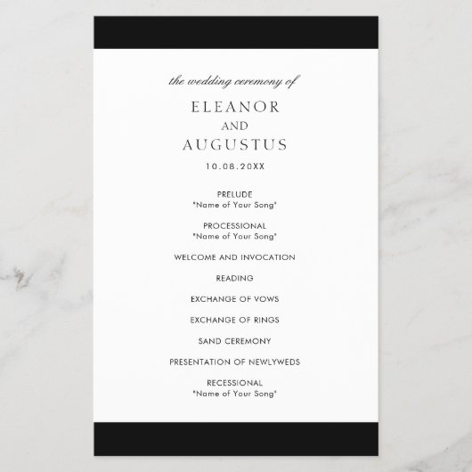 Minimales Schwarz-weißes Hochzeitsprogramm für Ele (Vorne)