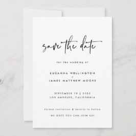 Minimales Schwarz-weißes kalligrafisches Hochzeits Save The Date