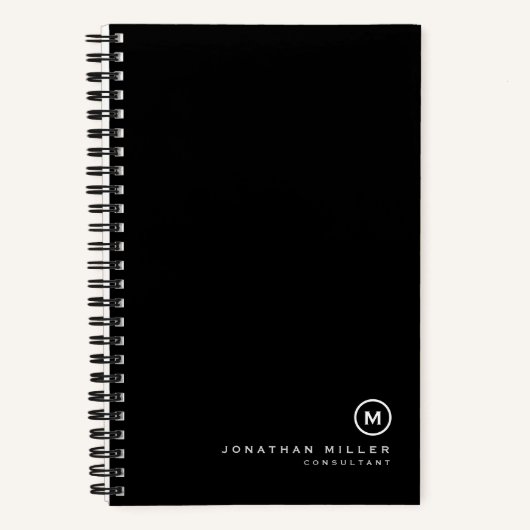 Minimales Schwarz-weißes Monogram Name Notebook Notizblock (Vorderseite)