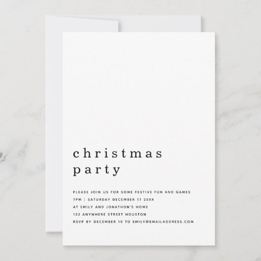 Minimales Schwarz-weißes Party Einladung (Vorderseite)
