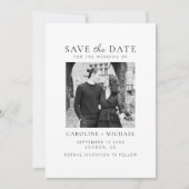 Minimales Schwarz-weißes Script-Foto Save The Date (Vorderseite)