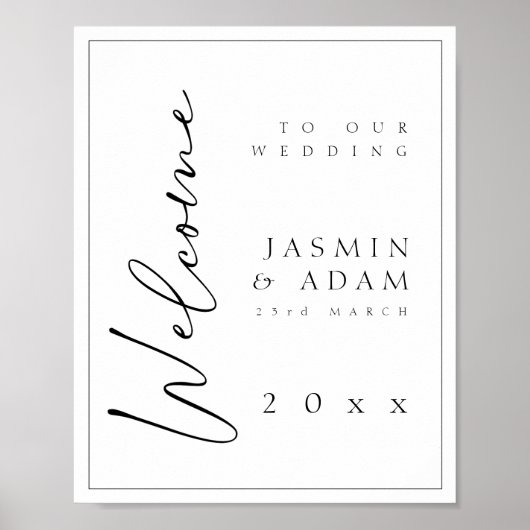Minimales Schwarz-weißes Script-Wedding Willkommen Poster (Vorne)