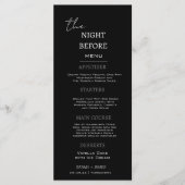 Minimales schwarzes Abendessen am Abend vor der Ho Menükarte (Vorderseite)