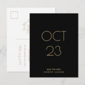 Minimales Schwarzes und Gold modern Save the Date Ankündigungspostkarte (Vorne/Hinten)