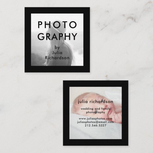 Minimales Schwarzes | zwei Fotos für Fotografen Quadratische Visitenkarte (Vorne/Hinten)